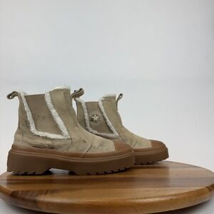 Big Kids Converse Chuck Taylor All Star Chelsea Beige Suede Lug Sole Boot Size 5